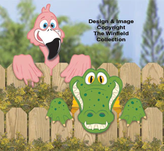 Gator And Flamingo Fence Peekers Wood Pattern
