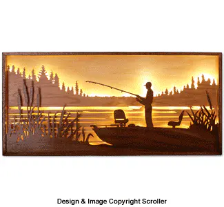 Lighted Fisherman Silhouette Wall Art Design Pattern